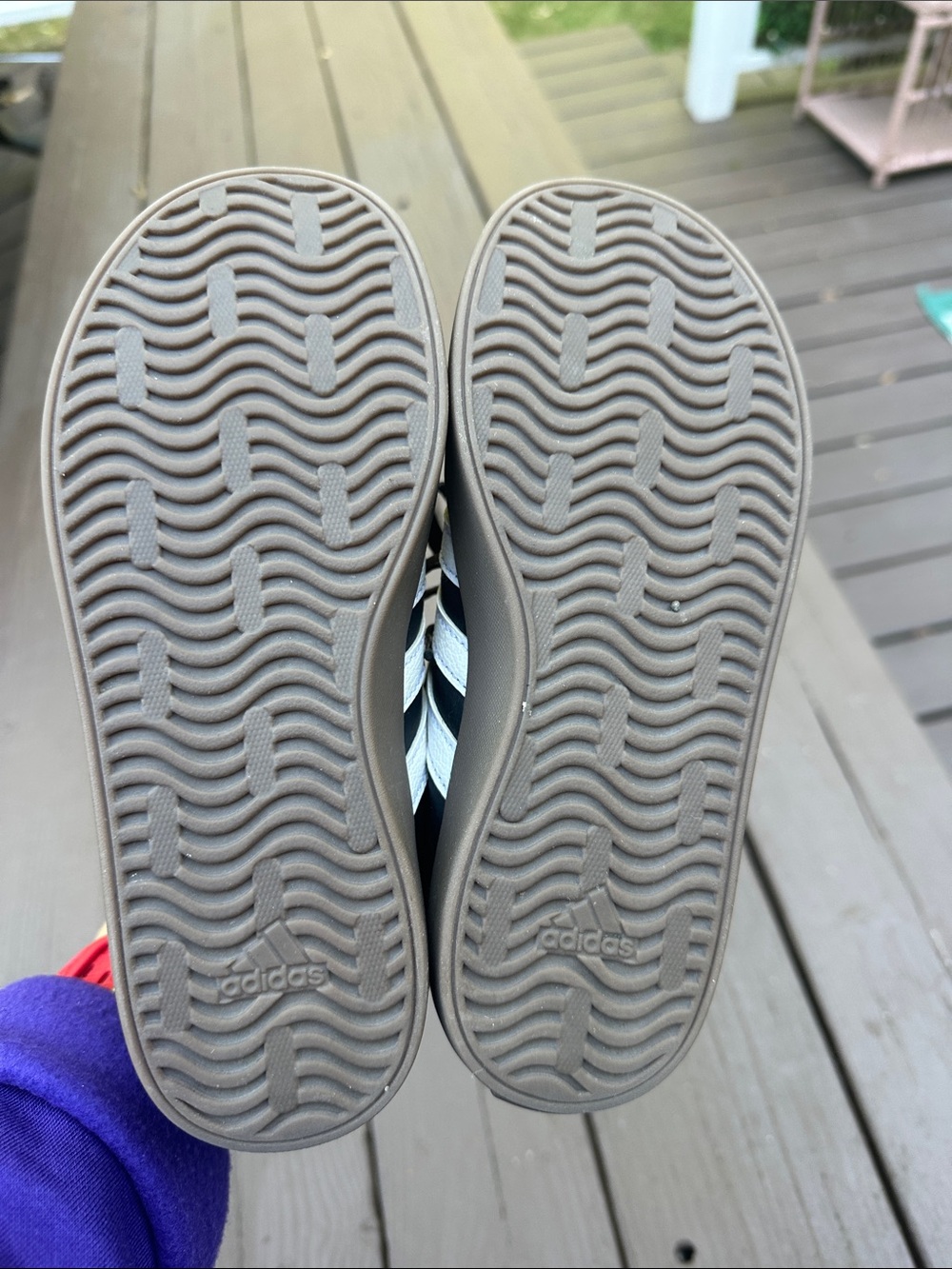 adidas Kids Black Sneakers with White Stripes and Brown Sole - Picture 4 of 5